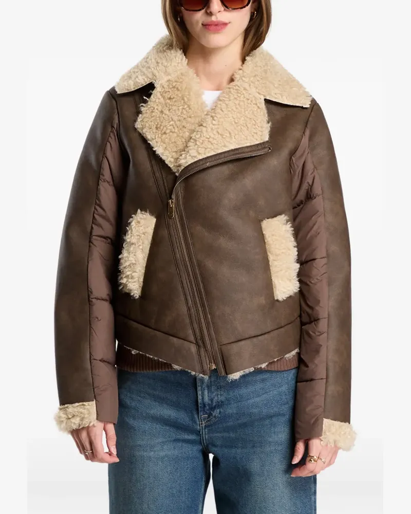 Desigual shearling-trim quilted jacket - Braun Braun