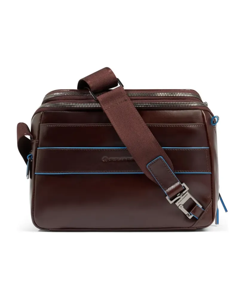 Piquadro personalizable leather crossbody bag - Braun Braun