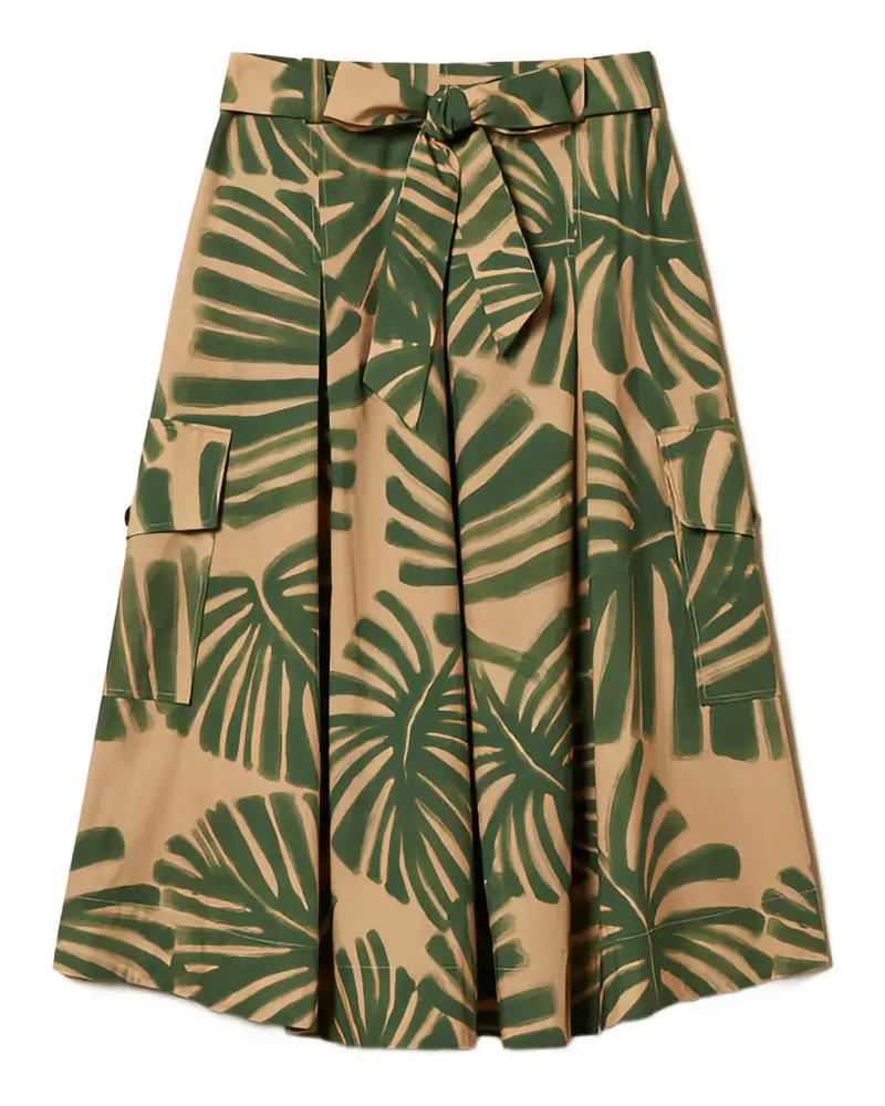 Twin-Set leaf-print belted midi skirt - Nude Nude