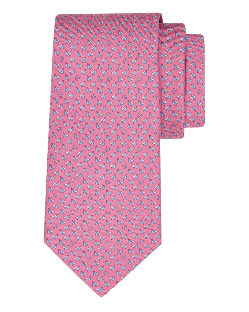 Ferragamo Seidenkrawatte mit Papierflugzeug-Print - Rosa Rosa