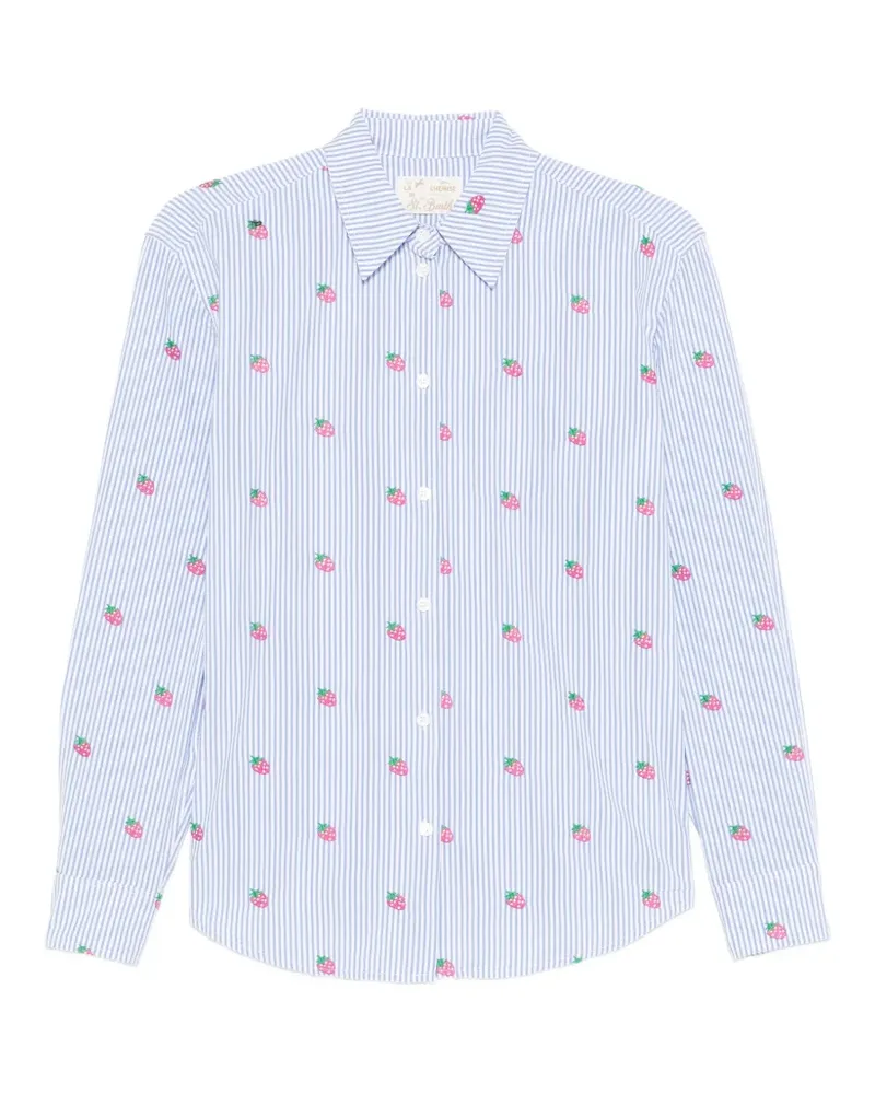 MC2 Saint Barth strawberry-embroidered striped shirt - Blau Blau