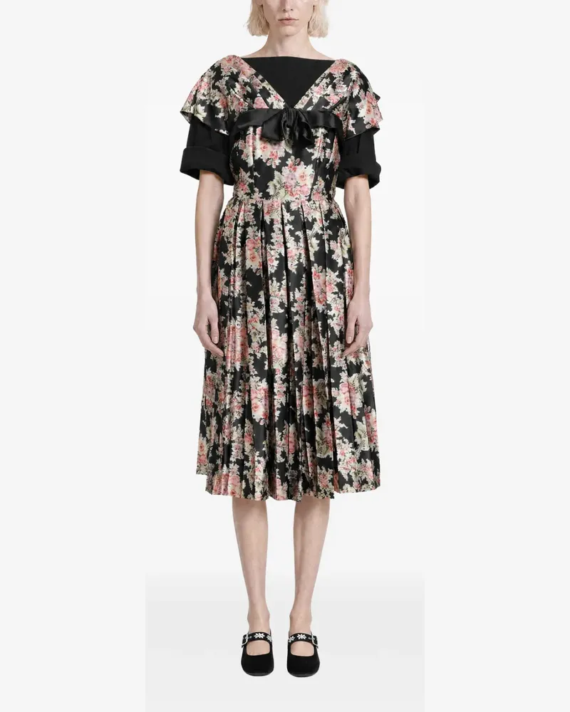 Simone Rocha Plissiertes Kleid mit Blumenprint - Schwarz Schwarz