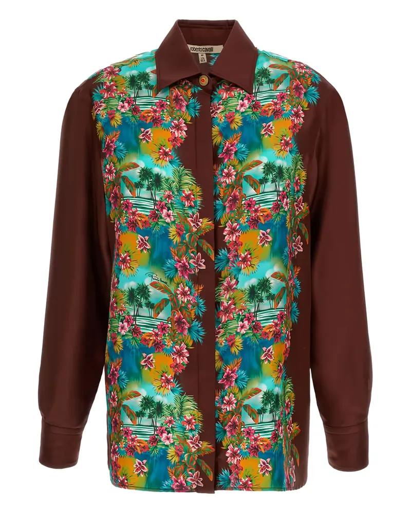 Roberto Cavalli Seidenhemd mit tropischem Print - Braun Braun