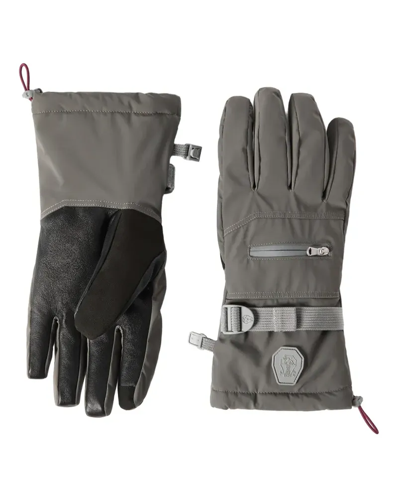 Brunello Cucinelli Gebondete Mountain Handschuhe aus Taft mit Logo - Grau Grau