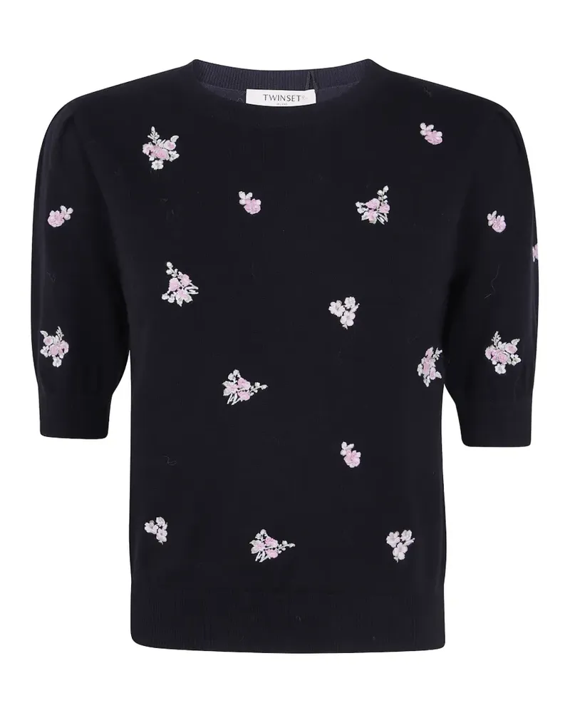 Twin-Set wool-blend jumper with floral embroidery - Schwarz Schwarz