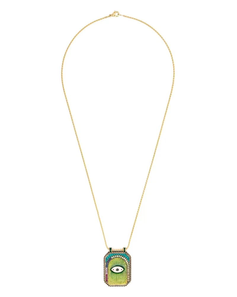 Marie Lichtenberg 18kt Gelbgoldhalskette mit Evil Eye-Anhänger mit Diamanten und Saphiren Gold