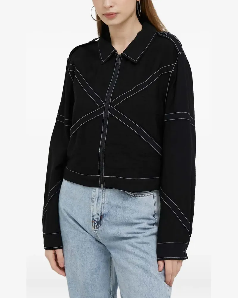 DKNY Cropped-Jeansjacke mit Kontrastnähten - Schwarz Schwarz
