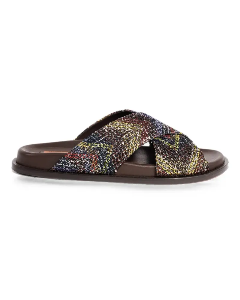 Missoni zigzag-knit cross-strap flat sandals - Braun Braun