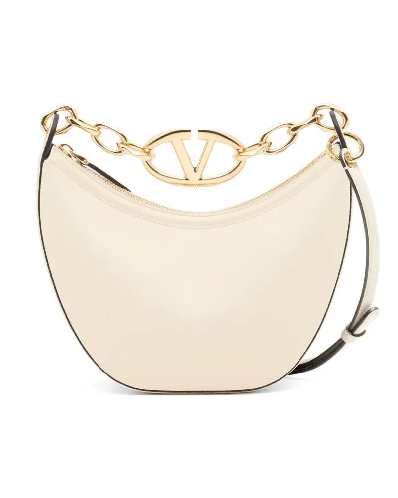 Valentino Garavani mini VLogo Moon bag in grainy calfskin with chain - Weiß Weiß