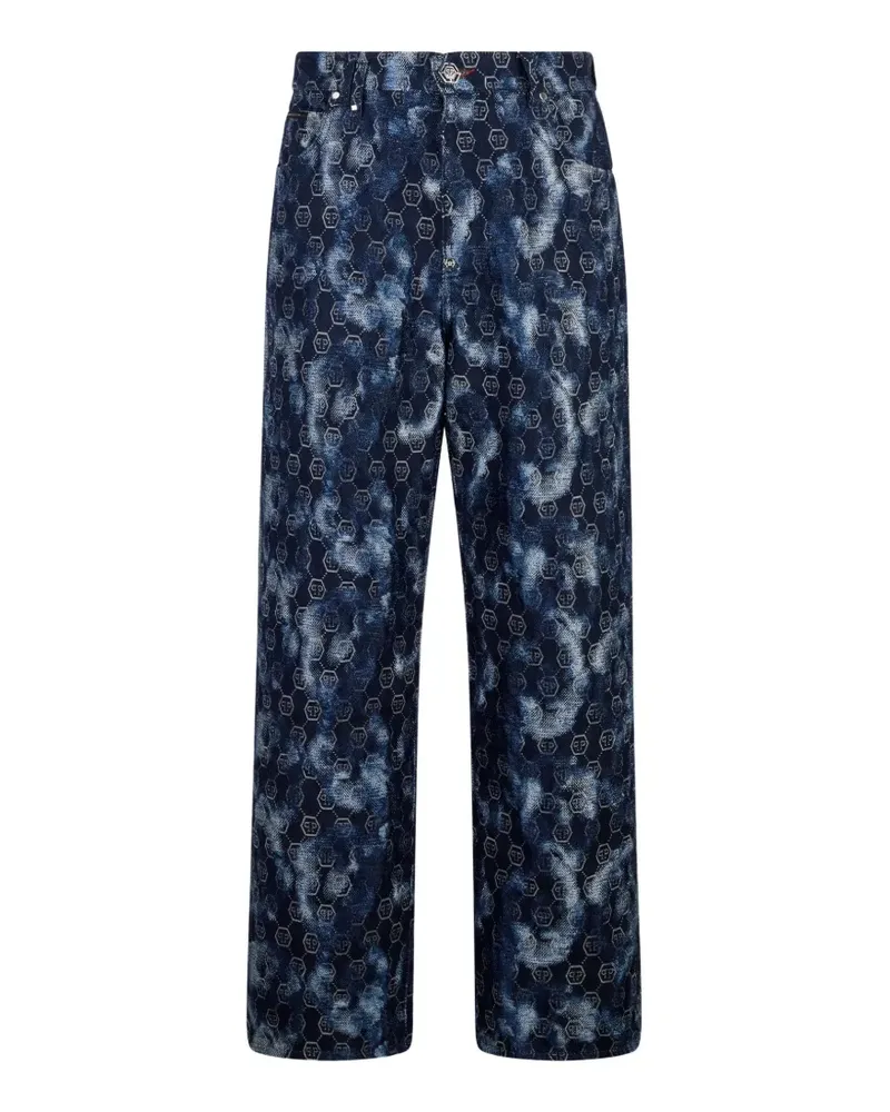 Philipp Plein monogram-pattern denim jeans - Blau Blau