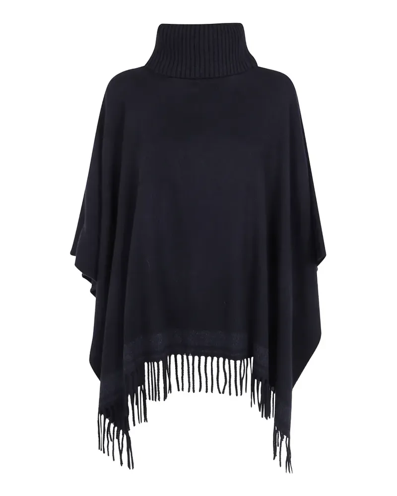 Ralph Lauren fringe-trim roll-neck poncho - Schwarz Schwarz