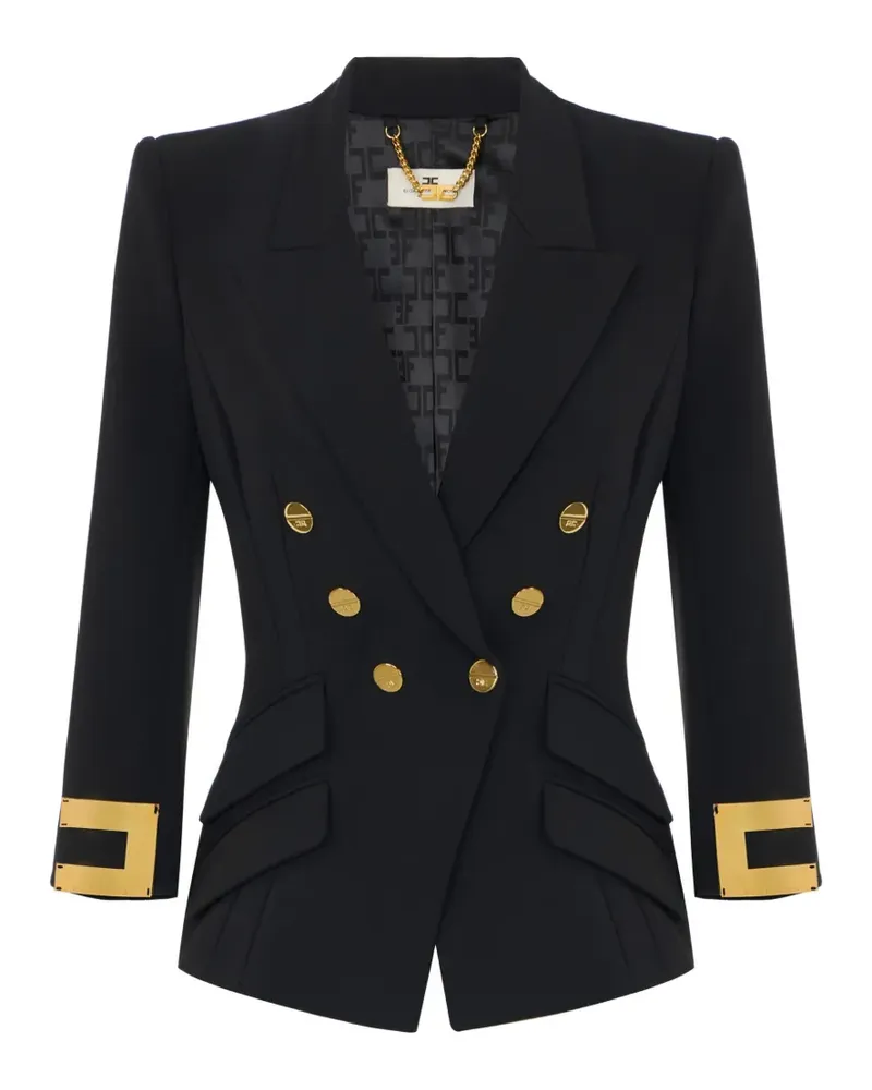 Elisabetta Franchi Doppelreihige Jacke mit Logo-Bündchen - Schwarz Schwarz