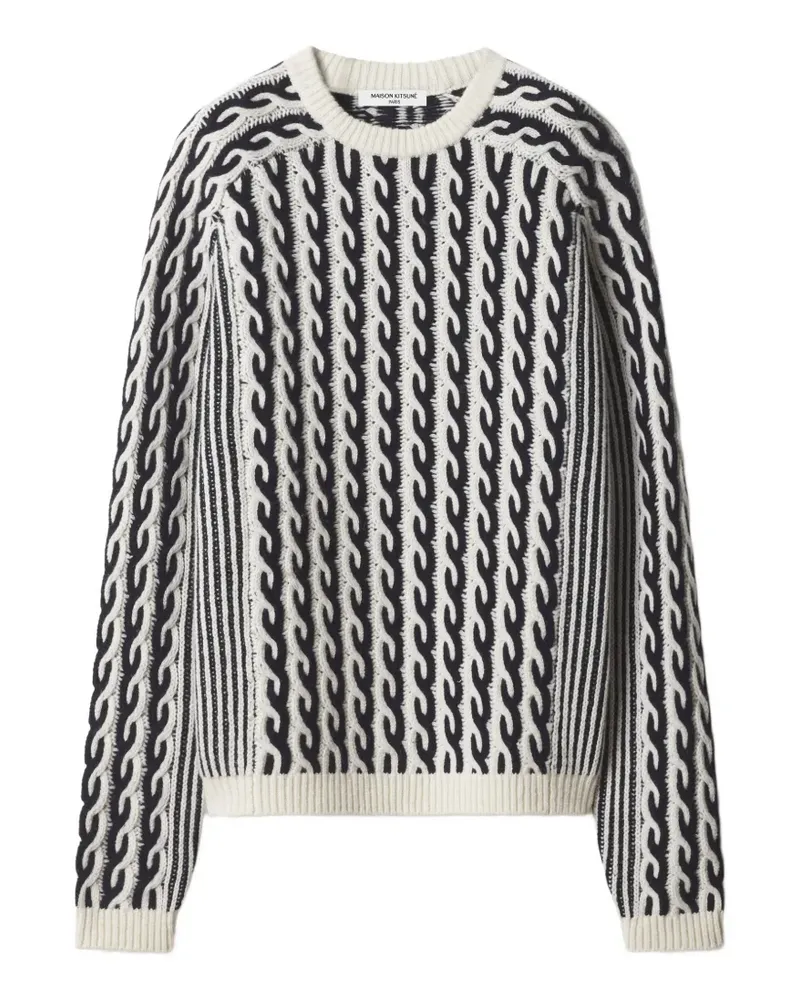 Kitsuné Gestreifter Pullover mit Zopfmuster - Nude Nude