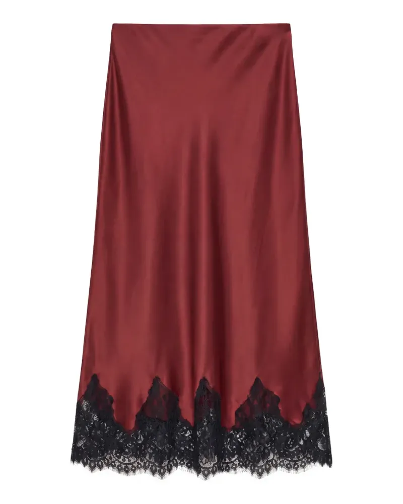 Reformation Carolina Satin-Midirock mit Spitzenbesatz - Rot Rot