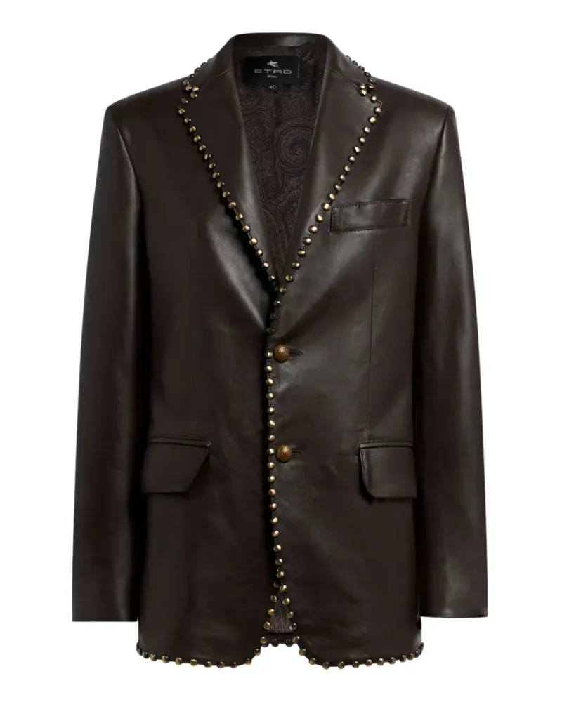 Etro single-breasted leather jacket with studs - Braun Braun