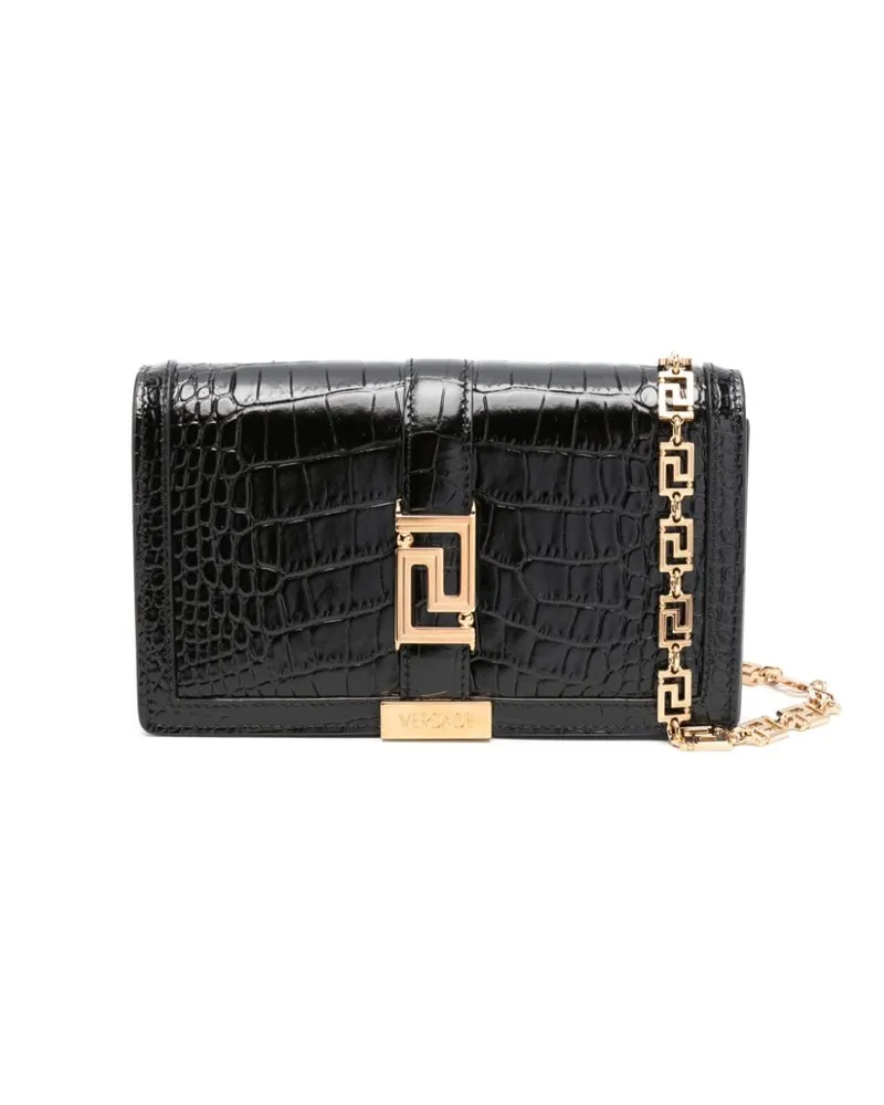 Versace Greca Goddess Mini-Tasche mit Kroko-Effekt - Schwarz Schwarz