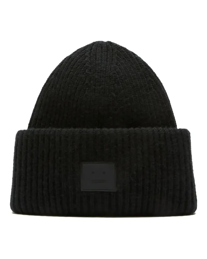 Acne Studios Gerippte Mütze mit Face-Patch - Schwarz Schwarz