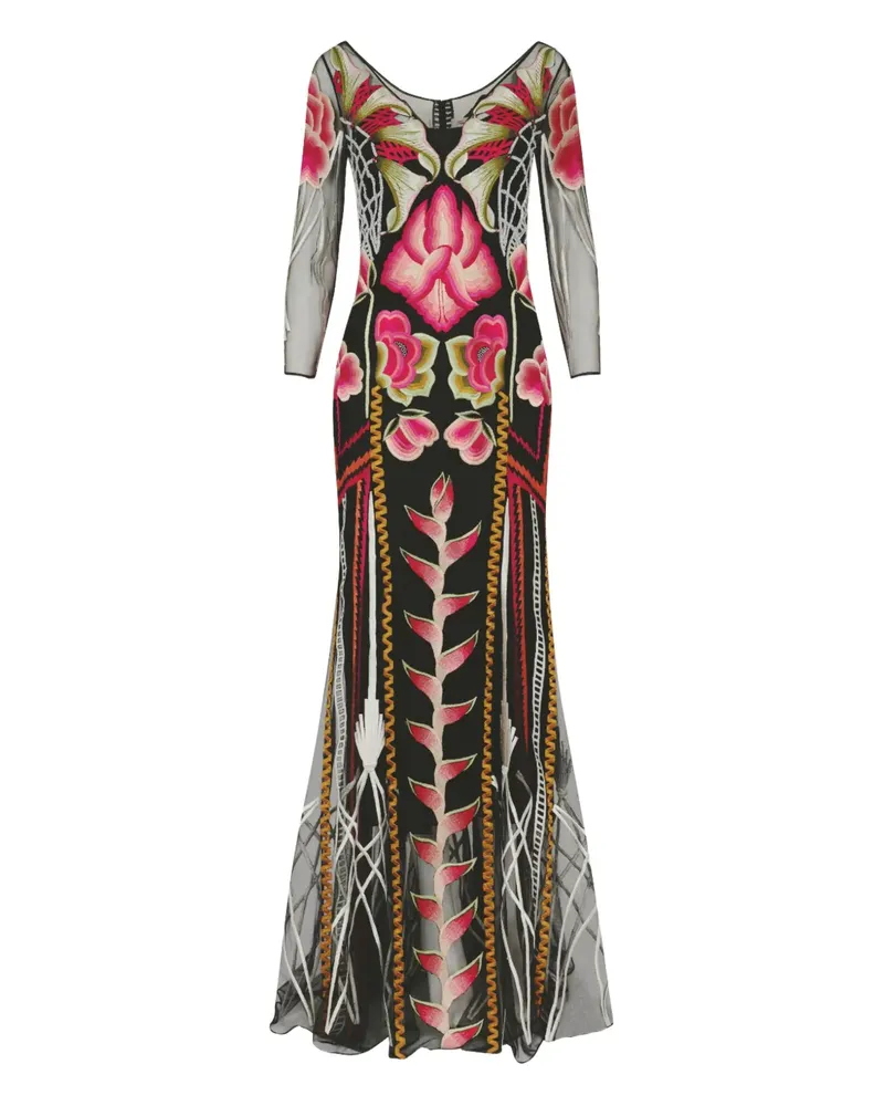 Temperley London Romina Maxikleid mit Blumenstickerei - Schwarz Schwarz