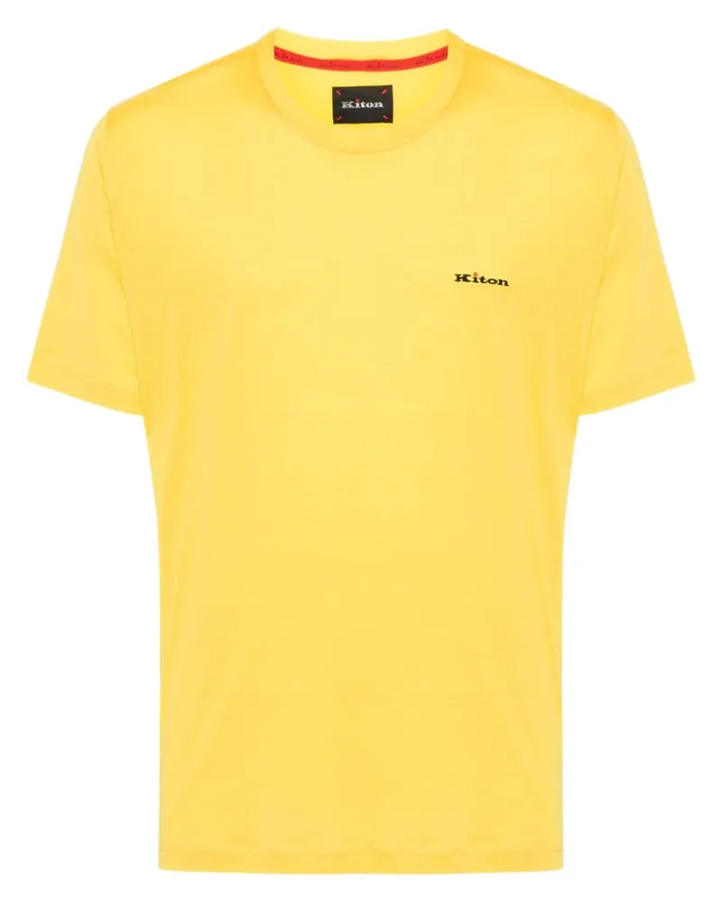 Kiton T-Shirt mit Logo-Stickerei Gelb