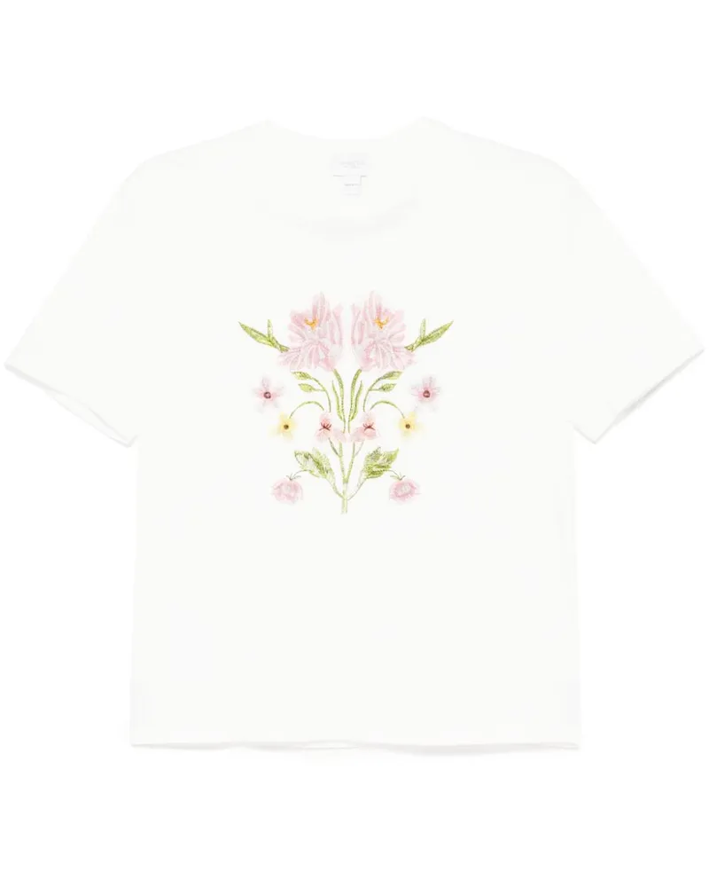 Giambattista Valli T-Shirt mit Blumenstickerei - Weiß Weiß