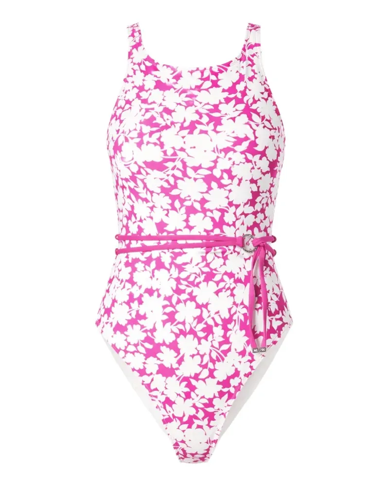 Michael Kors floral-print belted swimsuit - Rosa Rosa