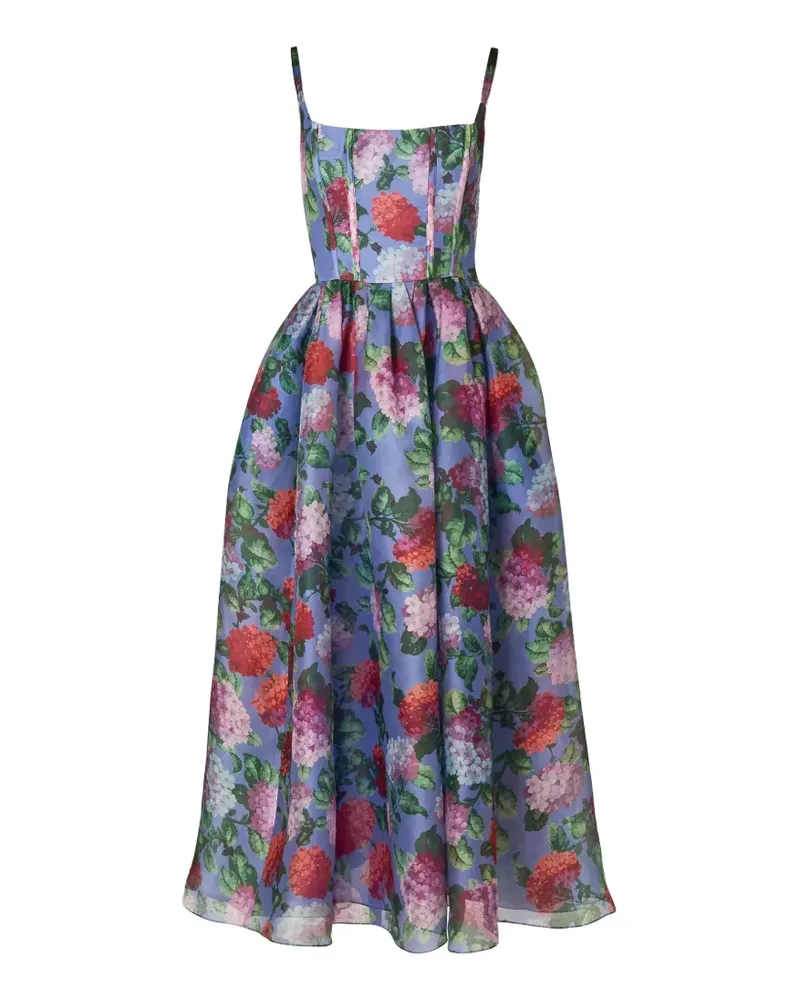 Carolina Herrera New York Midikleid aus Organza mit Hortensien-Print - Blau Blau