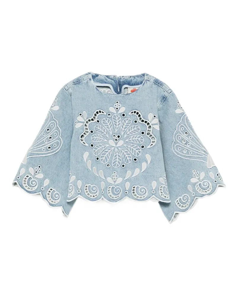 FARM Rio Richelieux Bluse mit geometrischer Stickerei - Blau Blau