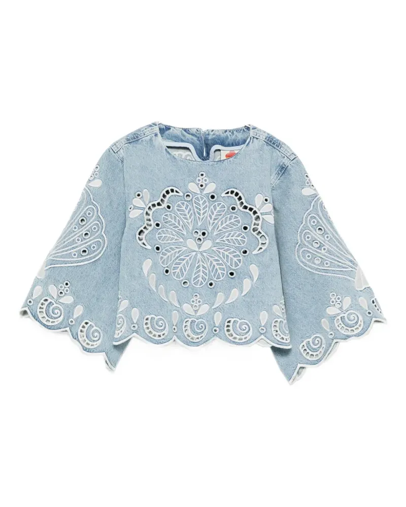 FARM Rio Richelieux geometric-embroidered blouse - Blau Blau