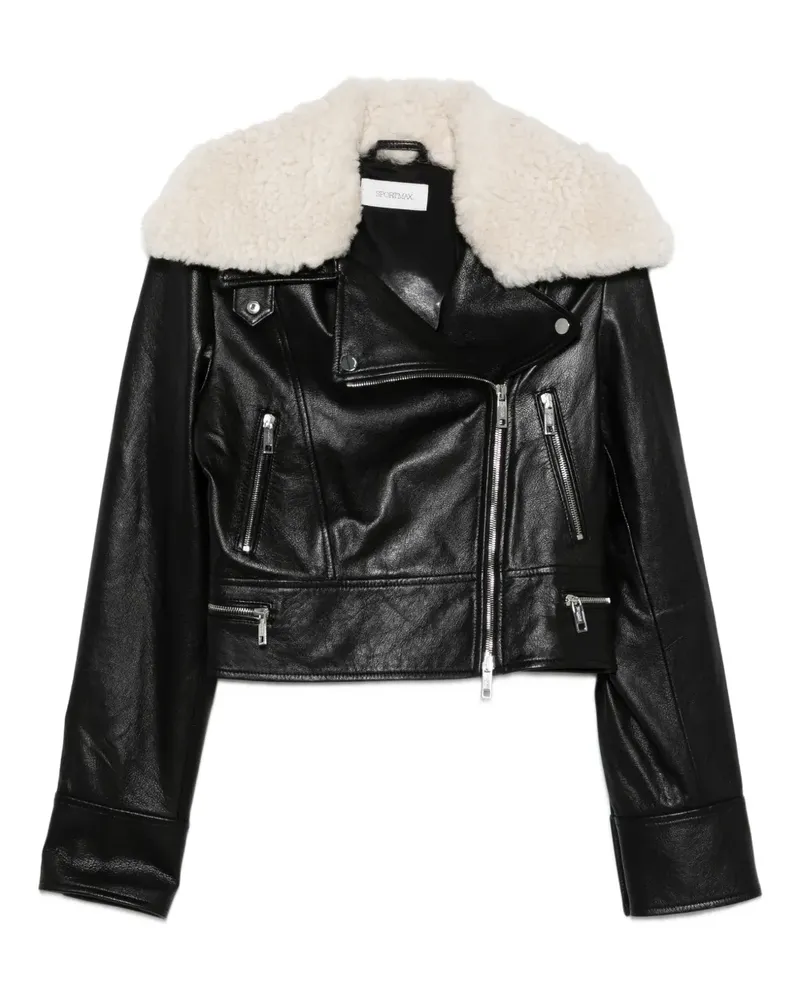 SPORTMAX Lederjacke mit Shearling-Kragen - Schwarz Schwarz