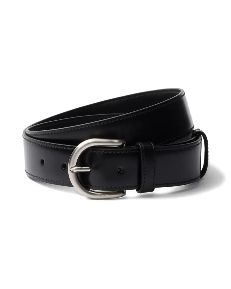 Prada Gürtel mit gravierter Metallschnalle - Schwarz Schwarz