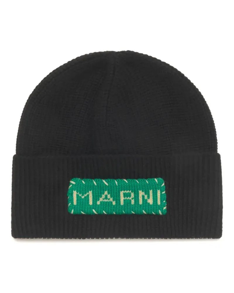 Marni Beanie mit Patch - Schwarz Schwarz