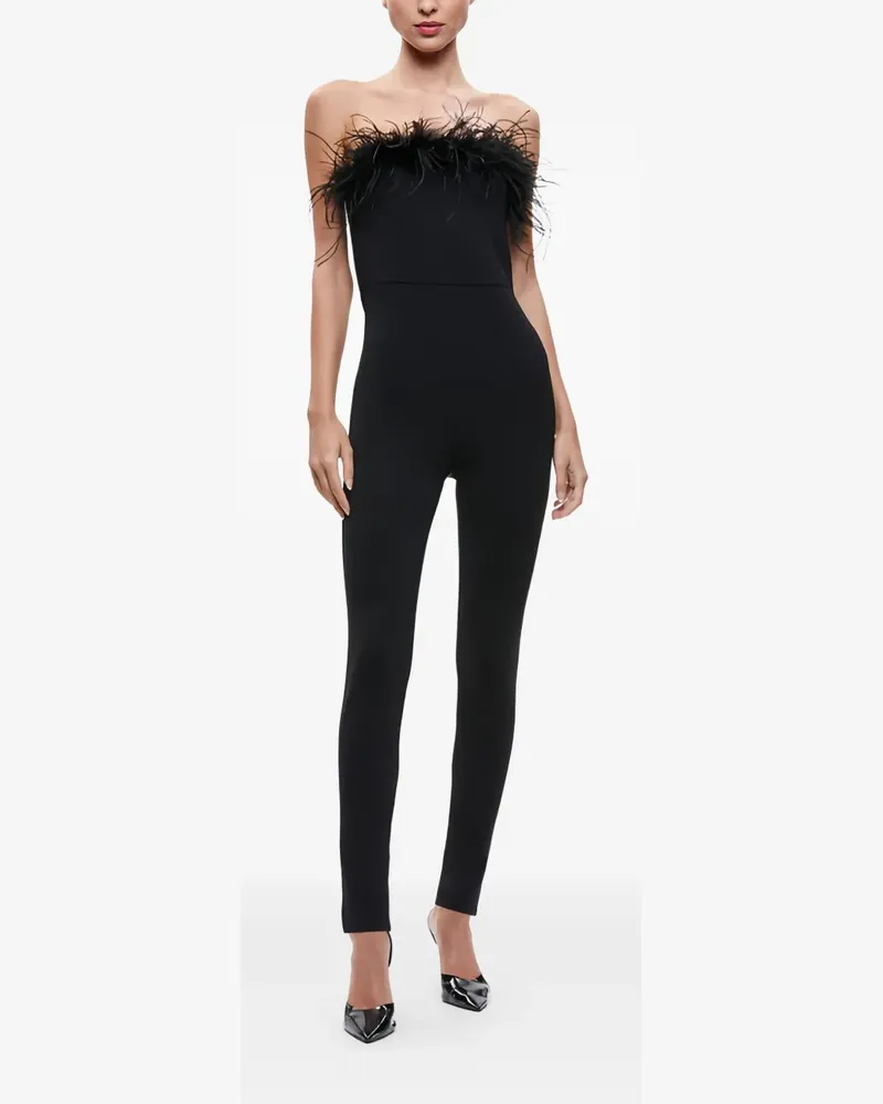 Alice + Olivia feather-trim jumpsuit - Schwarz Schwarz