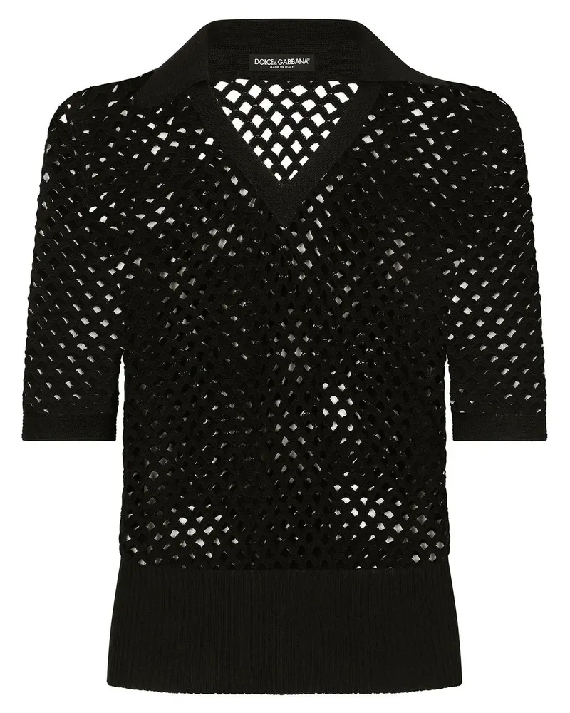 Dolce & Gabbana Poloshirt mit Lochstrickmuster - Schwarz Schwarz