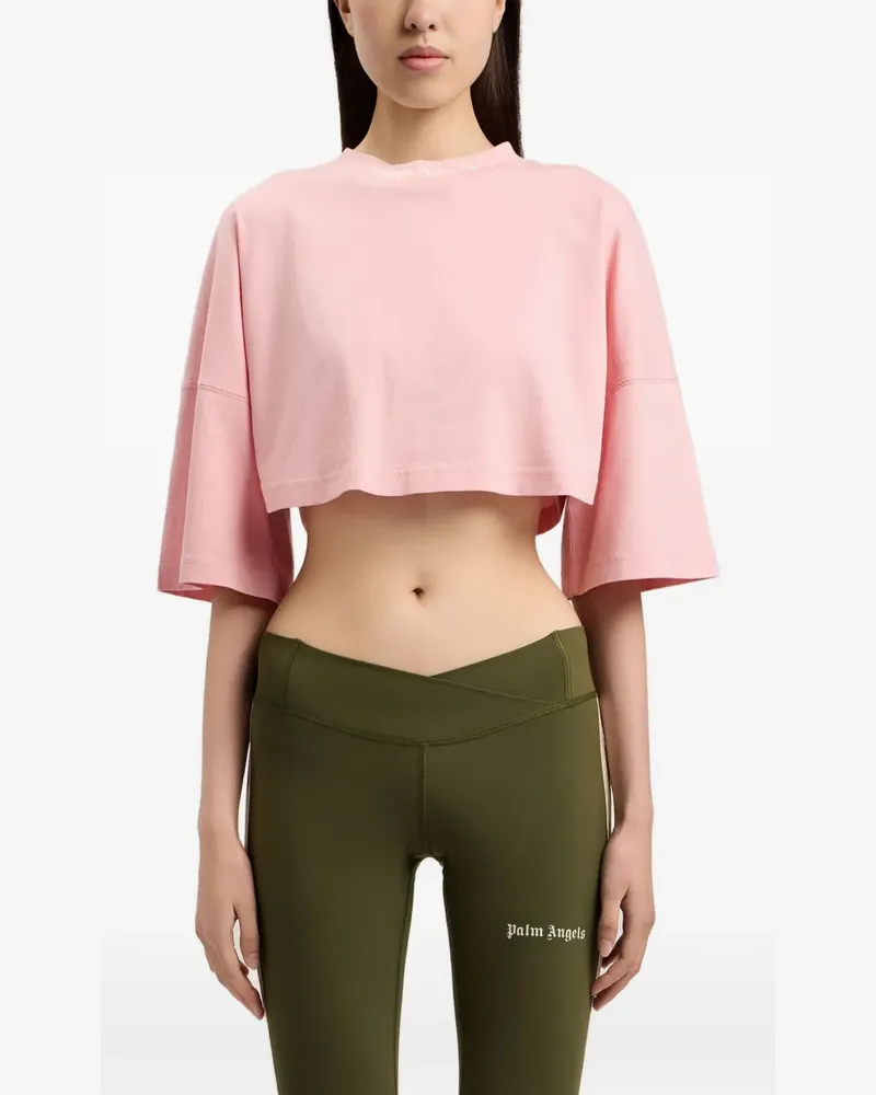 Palm Angels Cropped-T-Shirt mit Logo-Print - Rosa Rosa