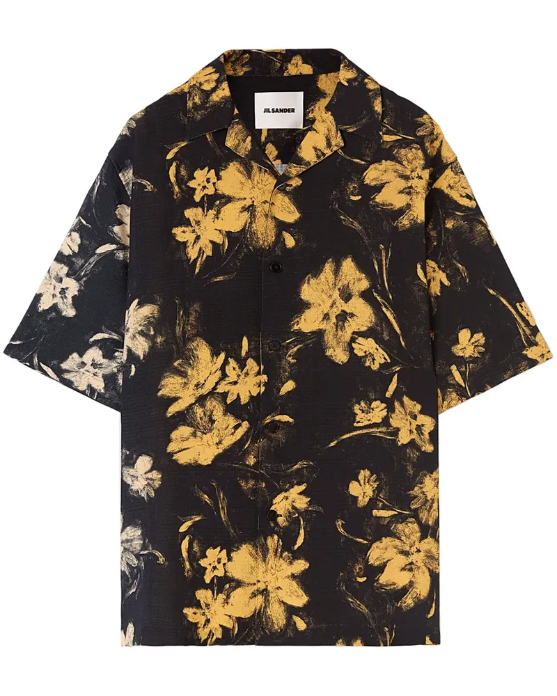 Jil Sander Hemd mit Blumen-Print - Schwarz Schwarz