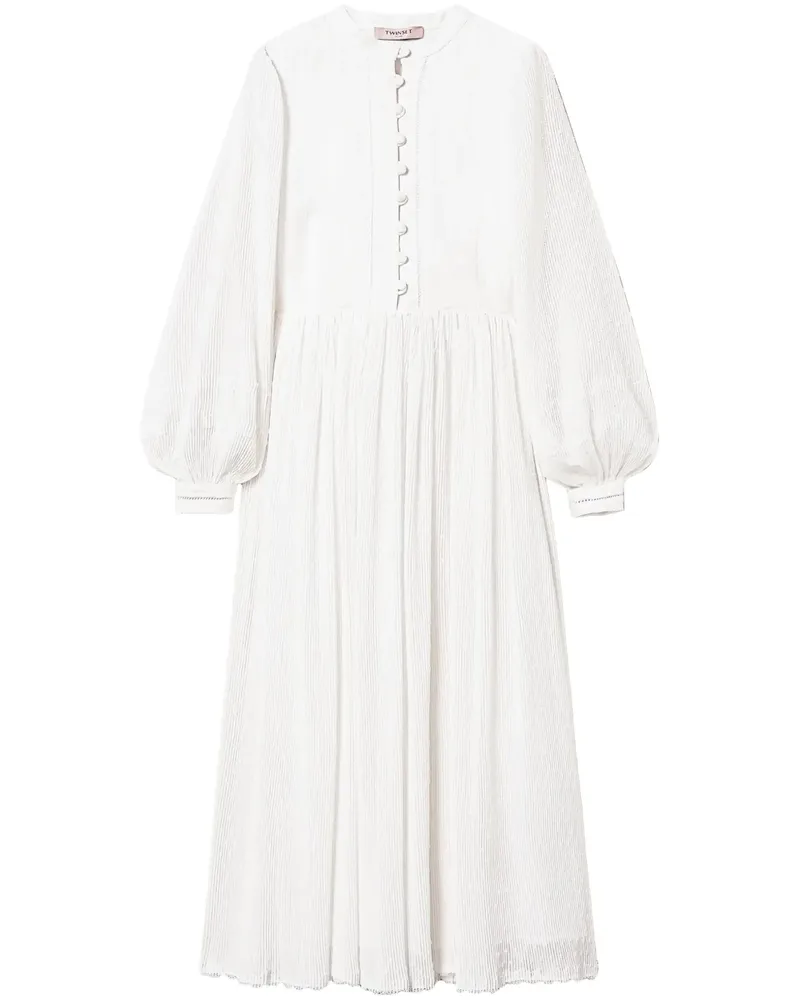 Twin-Set Plumetis Maxikleid aus Leinen - Weiß Weiß