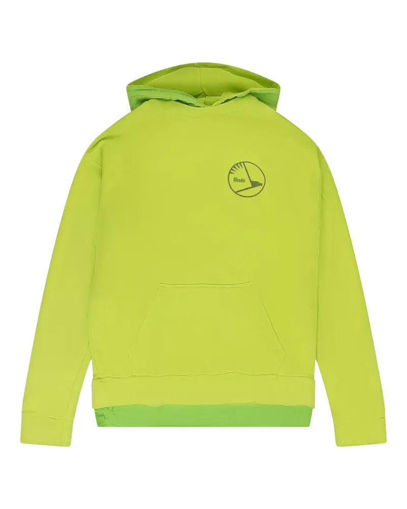 RHUDE layered-effect logo-print hoodie - Grün Grün