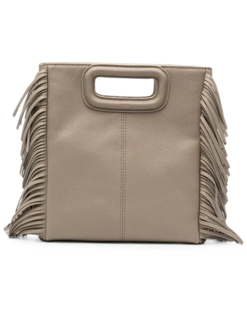 Maje M fringed grained-leather tote bag - Nude Nude