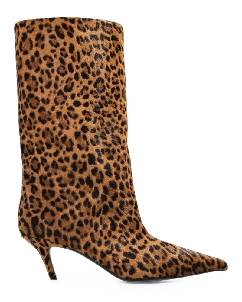 Amina Muaddi Kniehohe Fiona Stiefel mit Leopardenprint - Braun Braun