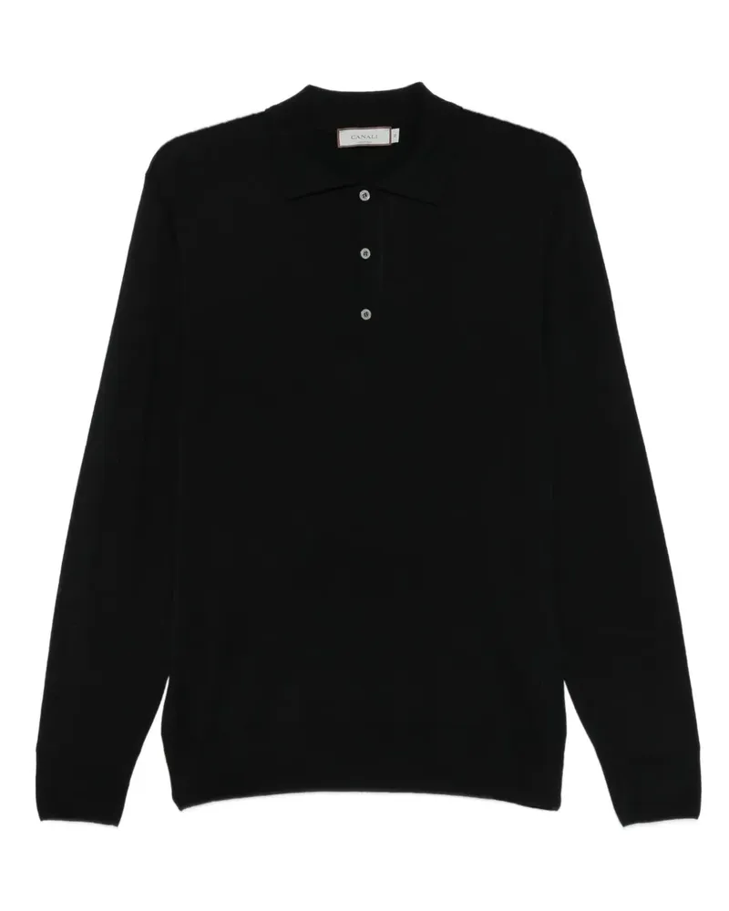 Canali Langärmeliges Poloshirt - Schwarz Schwarz
