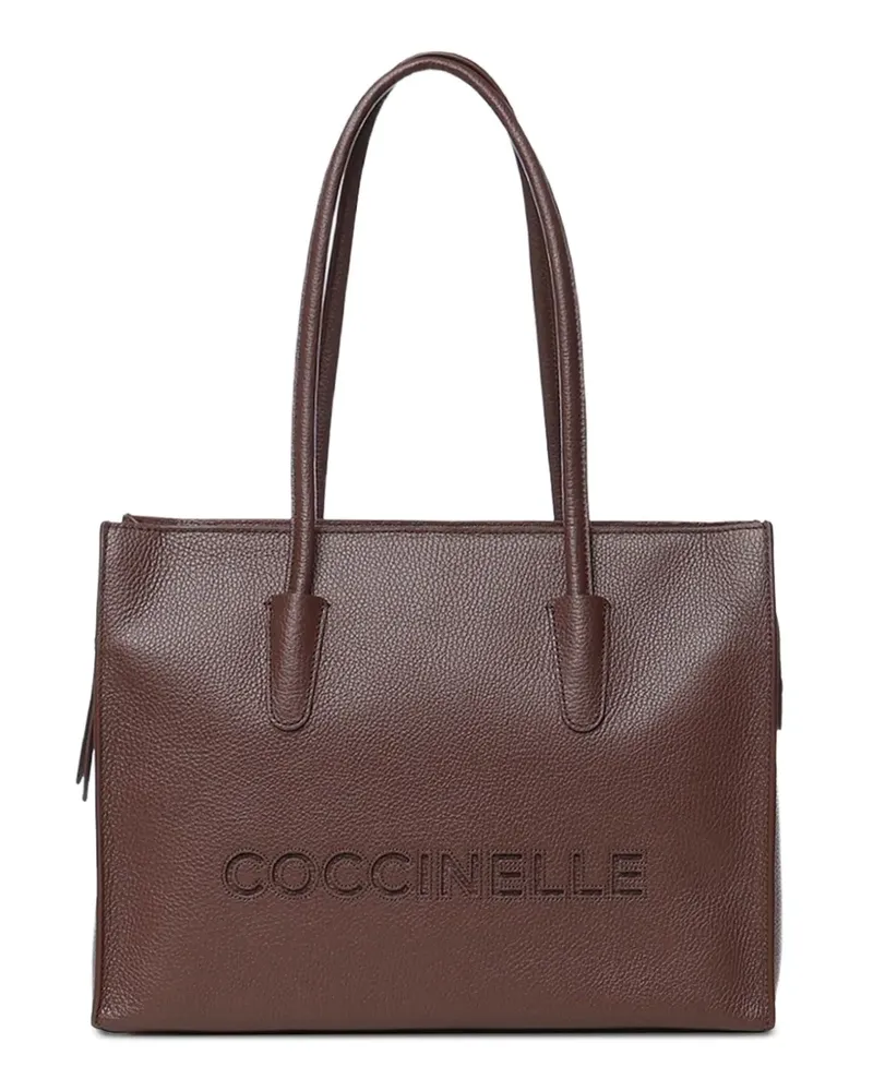 Coccinelle medium Myrtha26 logo-embossed leather tote bag - Braun Braun