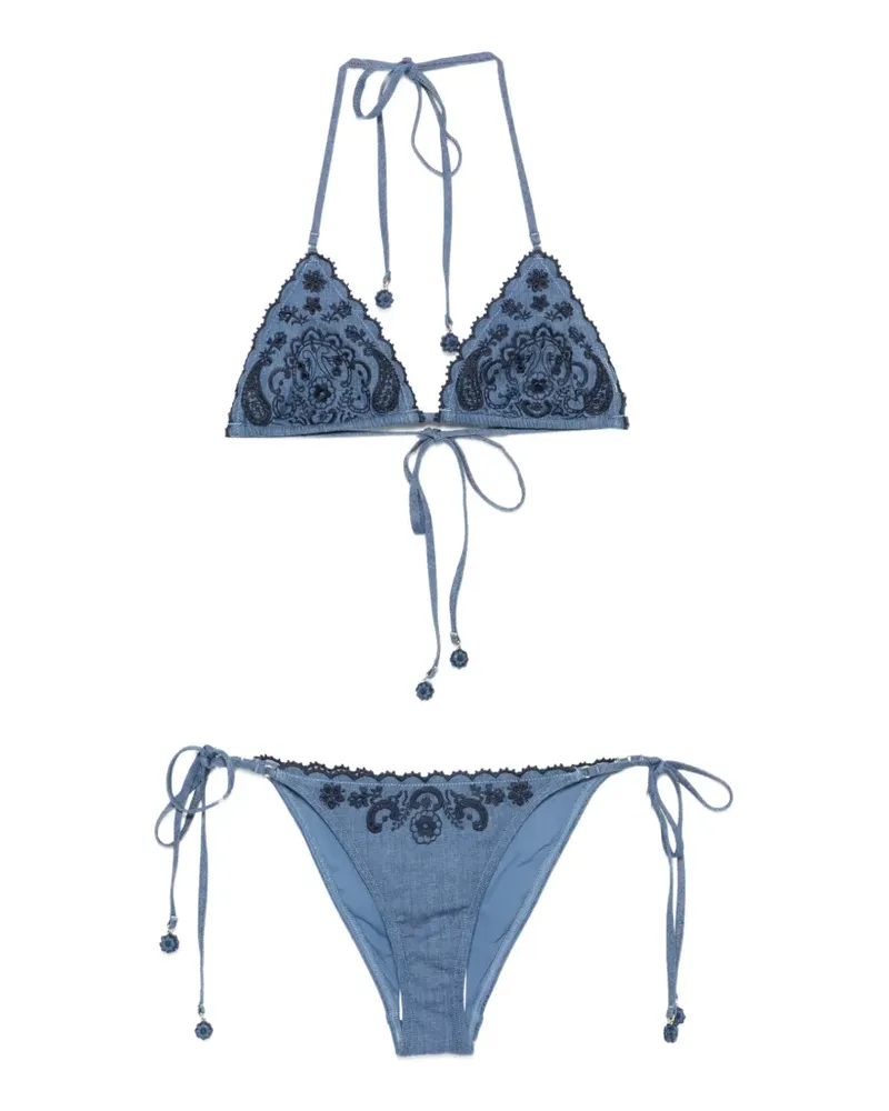 Zimmermann embroidered paisley-pattern bikini - Blau Blau
