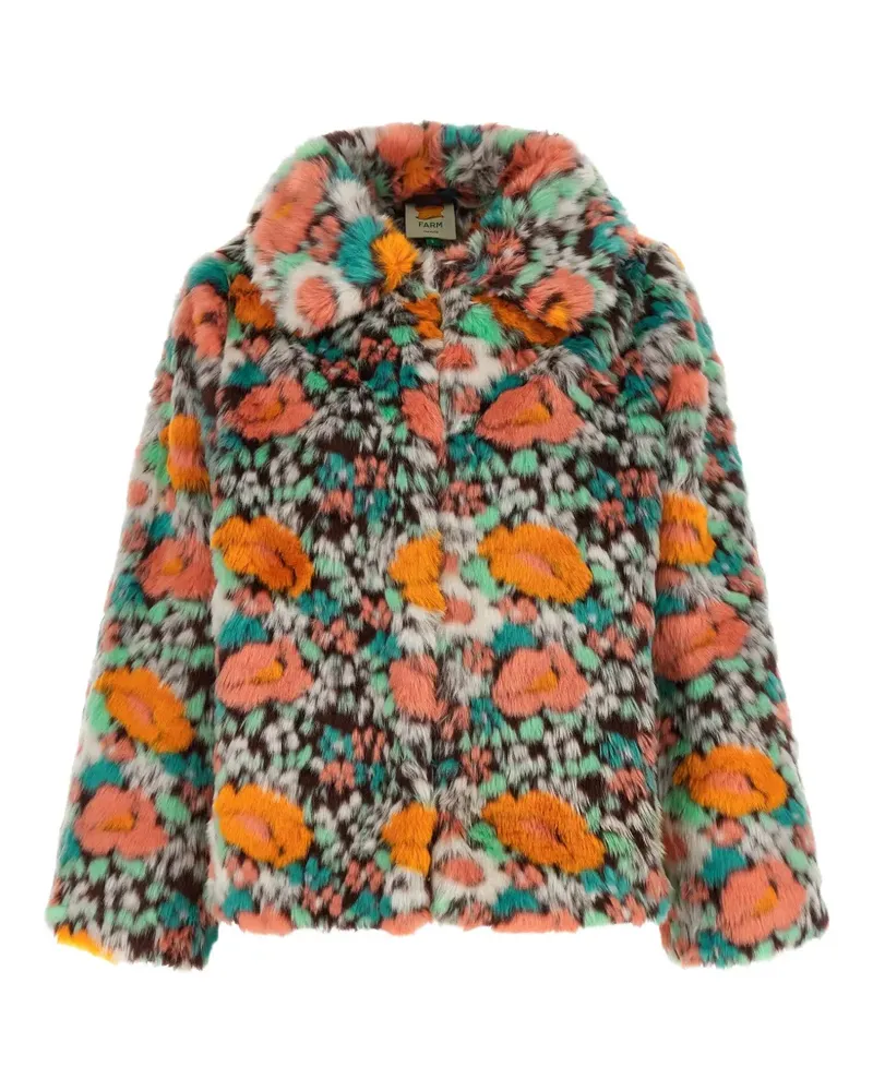 FARM Rio faux-fur floral-pattern coat - Orange Orange