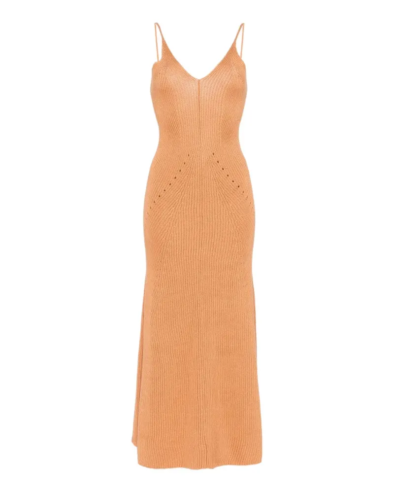 Erika Cavallini ribbed-knit open-back maxi dress - Braun Braun