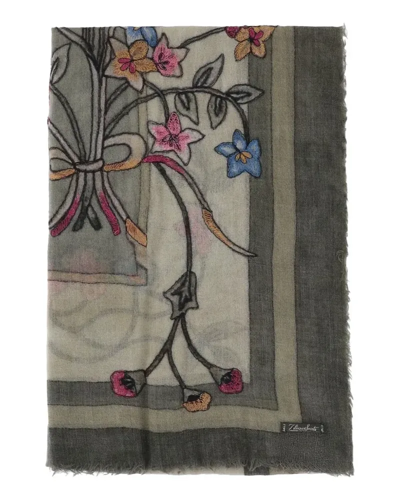 Faliero Sarti floral-embroidered fringed scarf - Nude Nude