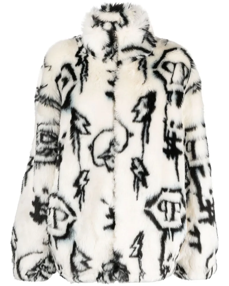 Philipp Plein Mantel aus Faux Fur mit Monogramm - Weiß Weiß