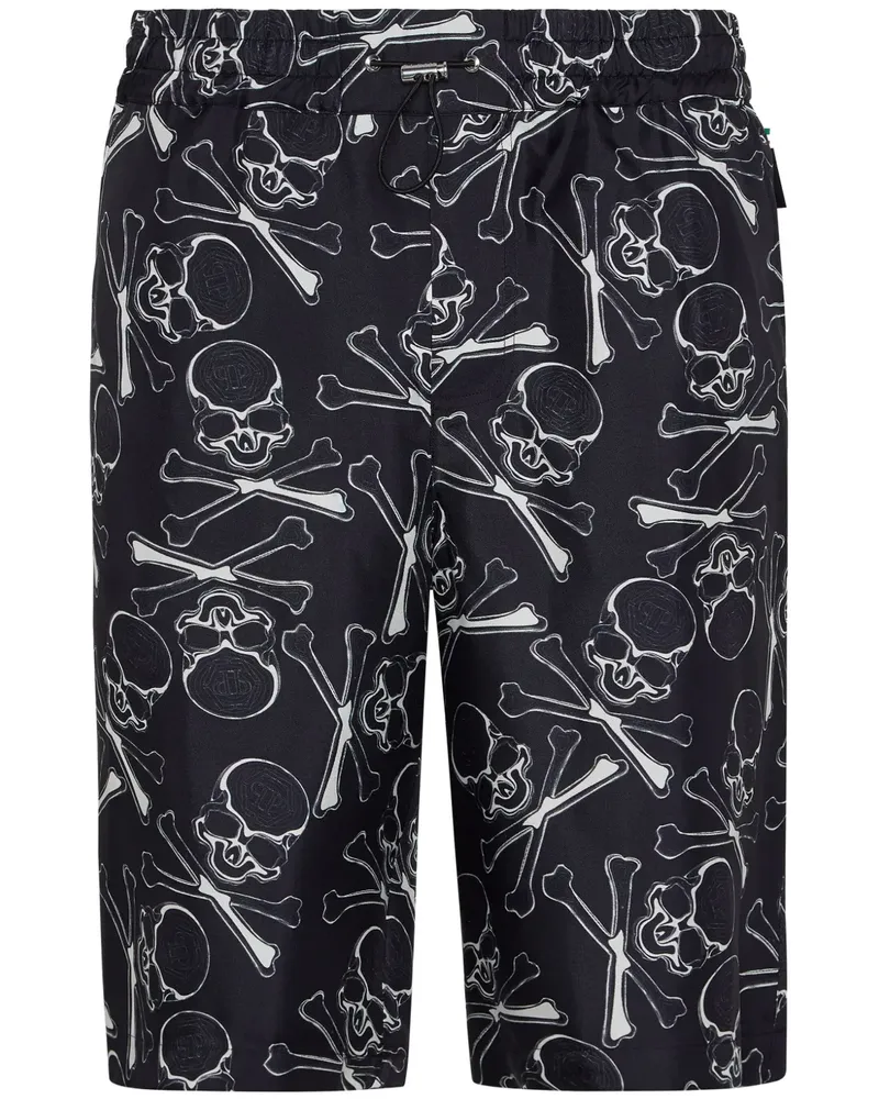 Philipp Plein Shorts aus Seide mit Totenkopf-Print - Schwarz Schwarz