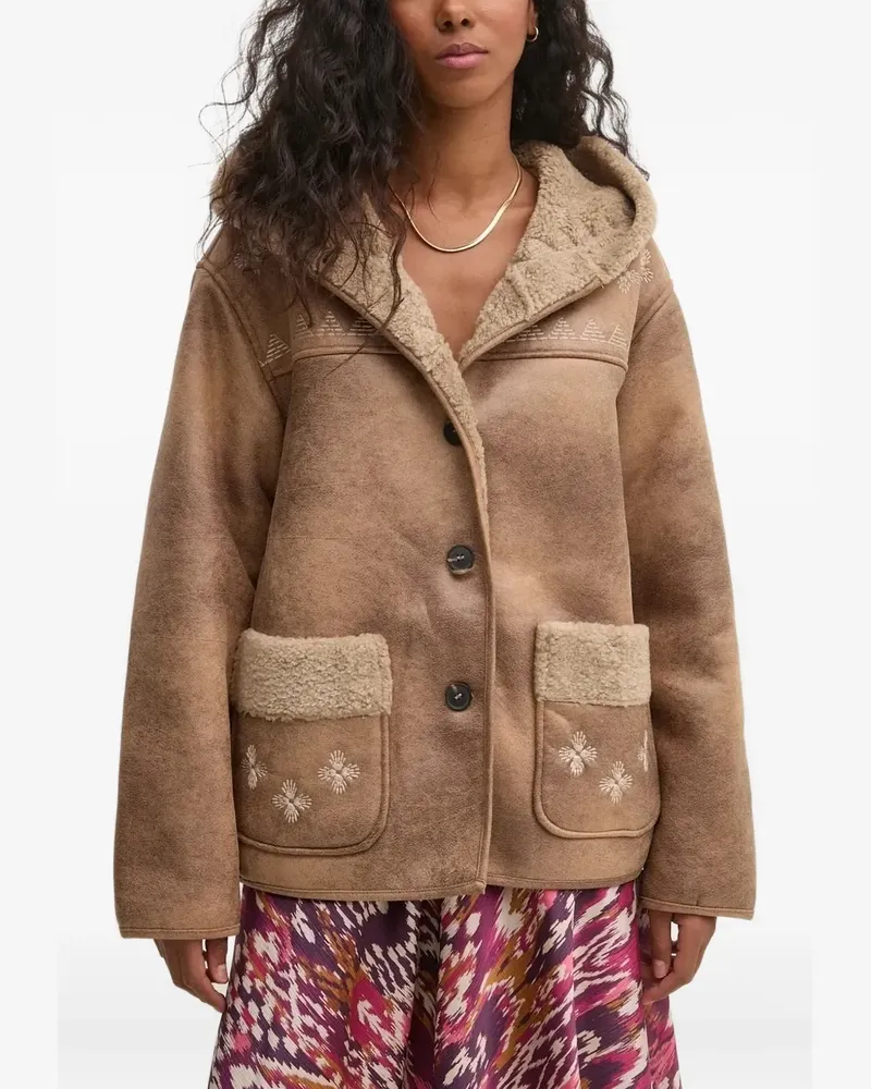Hoss Intropia Bestickte Kapuzenjacke aus Shearling - Nude Nude