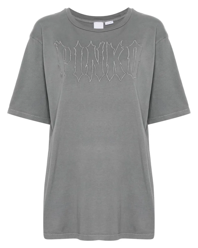 Pinko T-Shirt mit Logo-Stickerei Grau