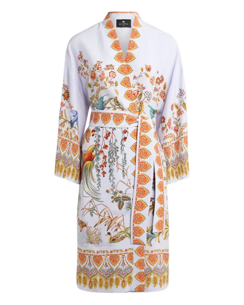 Etro flora fauna-print silk robe - Weiß Weiß